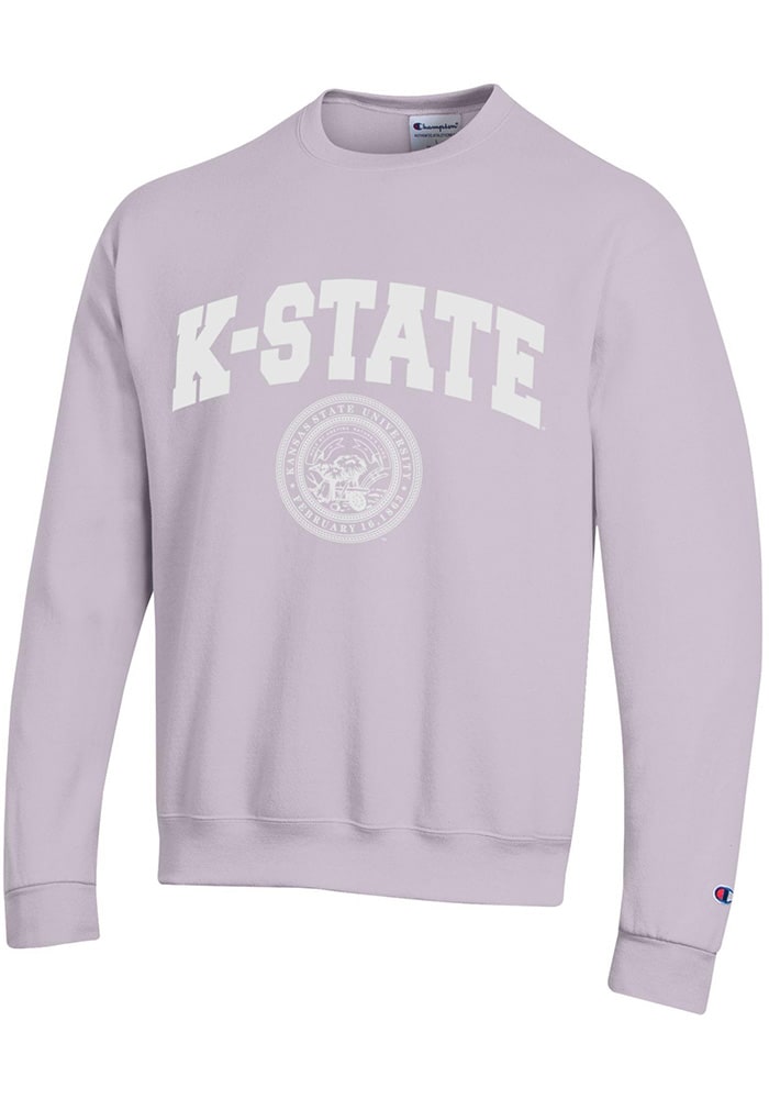 Champion K-State Wildcats Mens Lavender Powerblend Arch Seal Long Sleeve Crew Sweatshirt