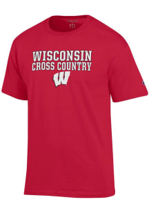 Wisconsin Badgers Red Champion Stacked Cross Country Short Sleeve T Shirt