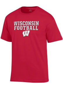 Wisconsin Badgers Red Champion Stacked Football Short Sleeve T Shirt