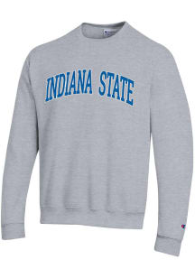 Champion Indiana State Sycamores Mens Grey Twill Arch Name Powerblend Long Sleeve Crew Sweatshir..