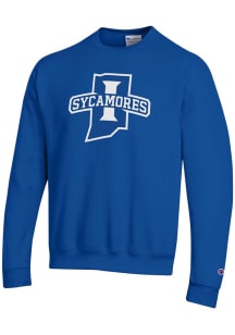 Champion Indiana State Sycamores Mens Blue Primary Logo Powerblend Long Sleeve Crew Sweatshirt