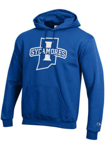 Champion Indiana State Sycamores Mens Blue Primary Logo Powerblend Long Sleeve Hoodie