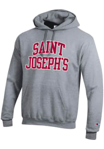 Champion Saint Josephs Hawks Mens Grey Twilll PowerBlend Long Sleeve Hoodie