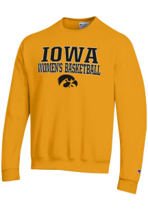 Champion Iowa Hawkeyes Mens Gold Womens Basketball Stacked Long Sleeve Crew Sweatshirt