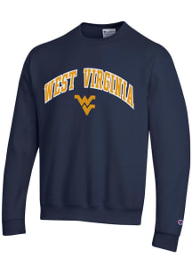Champion West Virginia Mountaineers Mens Navy Blue Arch Mascot Long Sleeve Crew Sweatshirt