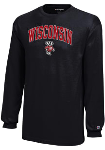 Champion Wisconsin Badgers Youth Black Primary Logo Long Sleeve T-Shirt