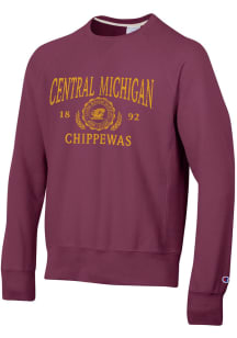 Champion Central Michigan Chippewas Mens Maroon Cloud Wash Long Sleeve Crew Sweatshirt