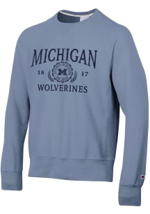 Champion Michigan Wolverines Mens Blue Cloud Wash Long Sleeve Crew Sweatshirt