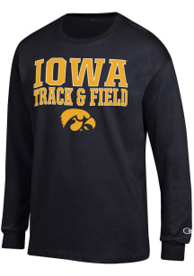 Mens Iowa Hawkeyes Black Champion Stacked Track and Field Tee