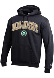 Champion Colorado State Rams Mens Black Powerblend Arch Mascot Twill Long Sleeve Hoodie