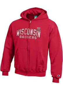 Youth Wisconsin Badgers Red Champion Primary Logo Long Sleeve Full Zip Jacket