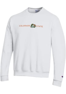 Champion Colorado State Rams Mens White Powerblend Twill Long Sleeve Crew Sweatshirt