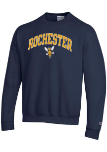 Champion Rochester Yellowjackets Mens Navy Blue Arch Mascot PowerBlend Long Sleeve Crew Sweatshirt