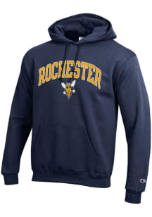 Champion Rochester Yellowjackets Mens Navy Blue Arch Mascot PowerBlend Long Sleeve Hoodie