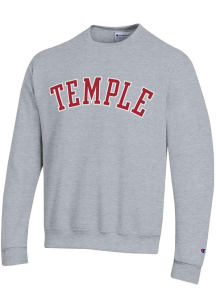 Champion Temple Owls Mens Grey Arch Name Long Sleeve Crew Sweatshirt