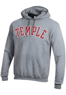 Champion Temple Owls Mens Grey Arch Name Long Sleeve Hoodie