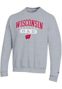 Mens Wisconsin Badgers Grey Champion Dad Pill Crew Sweatshirt