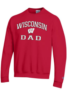 Mens Wisconsin Badgers Red Champion Dad Graphic Crew Sweatshirt