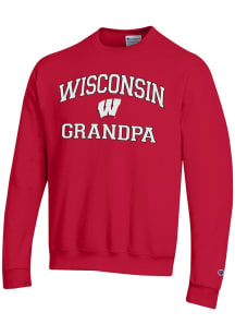 Mens Wisconsin Badgers Red Champion Grandpa Graphic Crew Sweatshirt