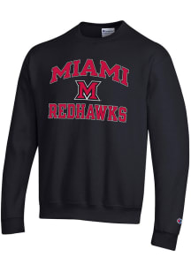 Champion Miami RedHawks Mens Black No 1 Graphic Long Sleeve Crew Sweatshirt