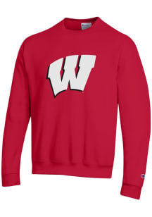 Mens Wisconsin Badgers Red Champion Primary Team Logo Powerblend Crew Sweatshirt