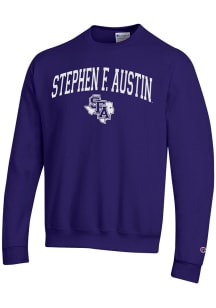 Champion SFA Lumberjacks Mens Purple Arch Mascot Long Sleeve Crew Sweatshirt