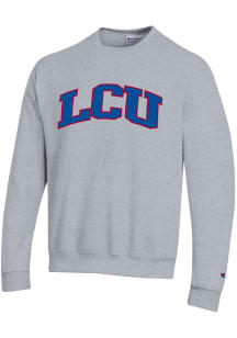 Champion Lubbock Christian University Chaps Mens Grey Arch Twill Long Sleeve Crew Sweatshirt