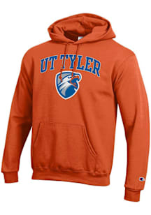 Champion UT Tyler Patriots Mens Orange Arch Mascot Long Sleeve Hoodie