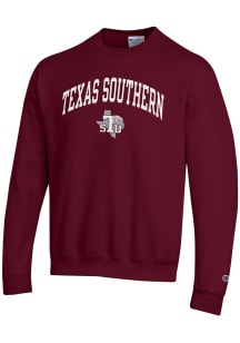 Champion Texas Southern Tigers Mens Maroon Arch Mascot Long Sleeve Crew Sweatshirt