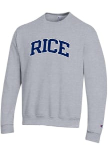 Champion Rice Owls Mens Grey Arch Name Twill Long Sleeve Crew Sweatshirt