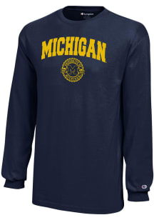 Youth Michigan Wolverines Navy Blue Champion Primary Logo Long Sleeve T-Shirt