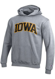 Youth Iowa Hawkeyes Grey Champion Primary Logo Long Sleeve Hooded Sweatshirt