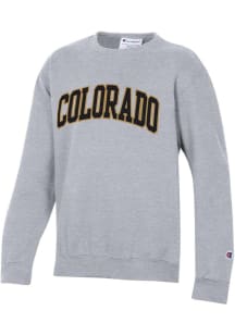 Champion Colorado Buffaloes Youth Grey ARCH WORDMARK Long Sleeve Crew Sweatshirt