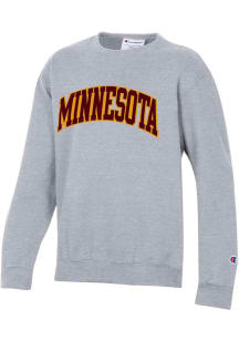 Youth Minnesota Golden Gophers Grey Champion ARCH WORDMARK Long Sleeve Crew Sweatshirt