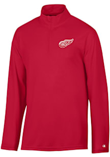 Champion Detroit Red Wings Mens Red Micro Mesh Long Sleeve Qtr Zip Pullover