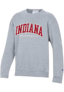 Youth Indiana Hoosiers Grey Champion Arch Long Sleeve Crew Sweatshirt