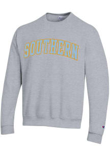 Champion Southern University Jaguars Mens Grey Arch Name Twill Long Sleeve Crew Sweatshirt