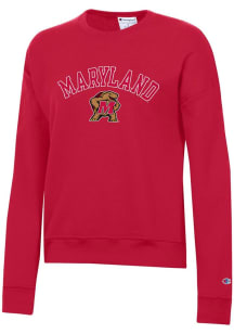 Womens Maryland Terrapins Red Champion Powerblend Crew Sweatshirt