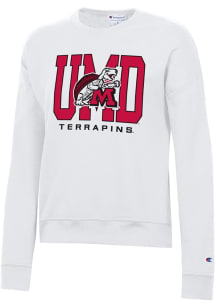 Womens Maryland Terrapins White Champion Powerblend Design Crew Sweatshirt