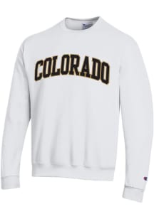 Champion Colorado Buffaloes Mens White Twill Arch Name Long Sleeve Crew Sweatshirt