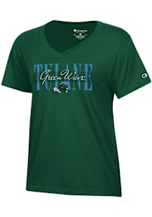 Champion Tulane Green Wave Womens Green Core V Short Sleeve T-Shirt