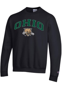 Champion Ohio Bobcats Mens Black Arch Mascot Powerblend Long Sleeve Crew Sweatshirt