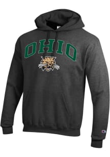 Champion Ohio Bobcats Mens Charcoal Arch Mascot Powerblend Long Sleeve Hoodie