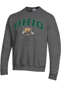 Champion Ohio Bobcats Mens Charcoal Arch Mascot Powerblend Long Sleeve Crew Sweatshirt