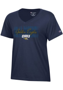 Champion Oral Roberts Golden Eagles Womens Navy Blue Core V Short Sleeve T-Shirt