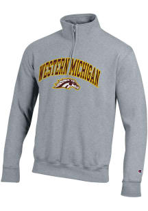 Mens Western Michigan Broncos Grey Champion Arch Mascot Powerblend Qtr Zip Pullover