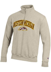 Mens Western Michigan Broncos Oatmeal Champion Arch Mascot Powerblend Qtr Zip Pullover