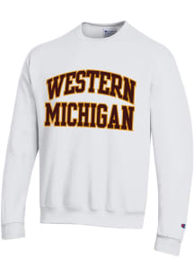 Mens Western Michigan Broncos White Champion Arch Name Powerblend Crew Sweatshirt