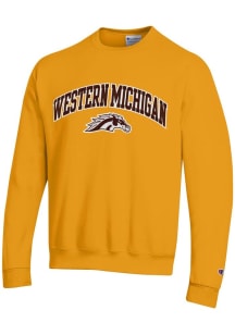 Mens Western Michigan Broncos Gold Champion Arch Mascot Powerblend Crew Sweatshirt