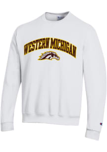 Mens Western Michigan Broncos White Champion Arch Mascot Powerblend Crew Sweatshirt